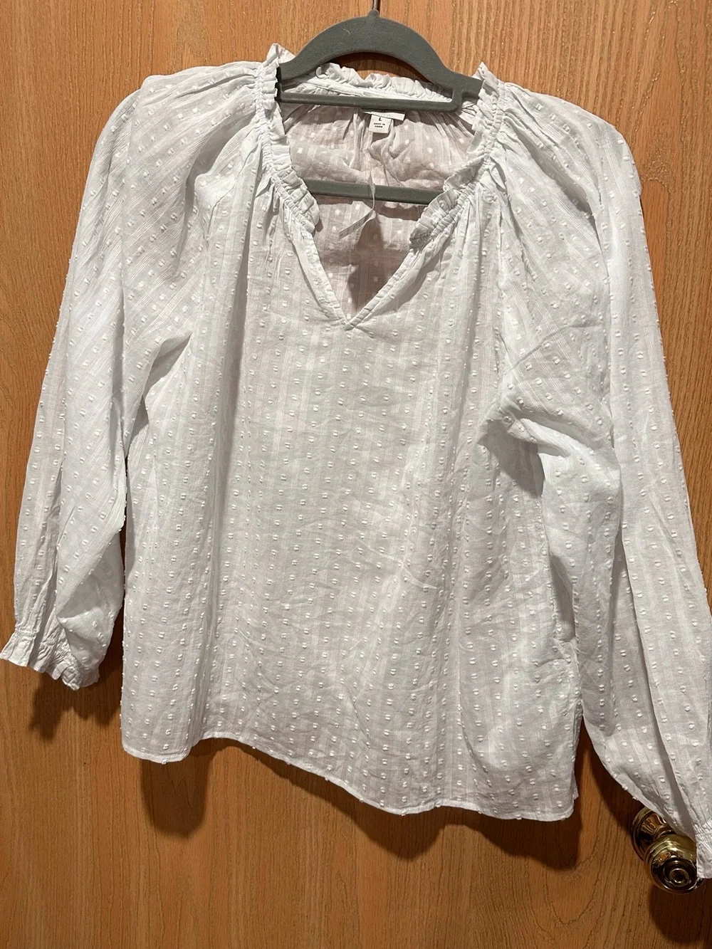 J. Crew White Swiss-Dot Peasant Blouse